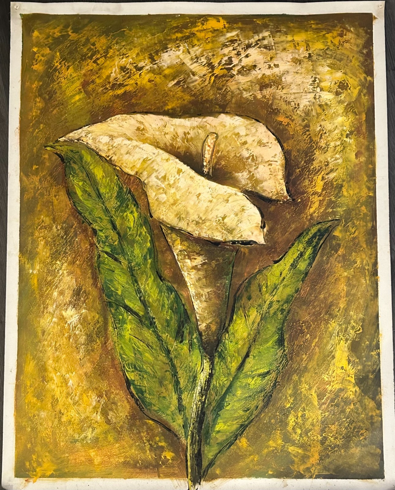 Hand-Painted Oil Painting on Canvas Paper 35×27. «Calla Lily Bloom»