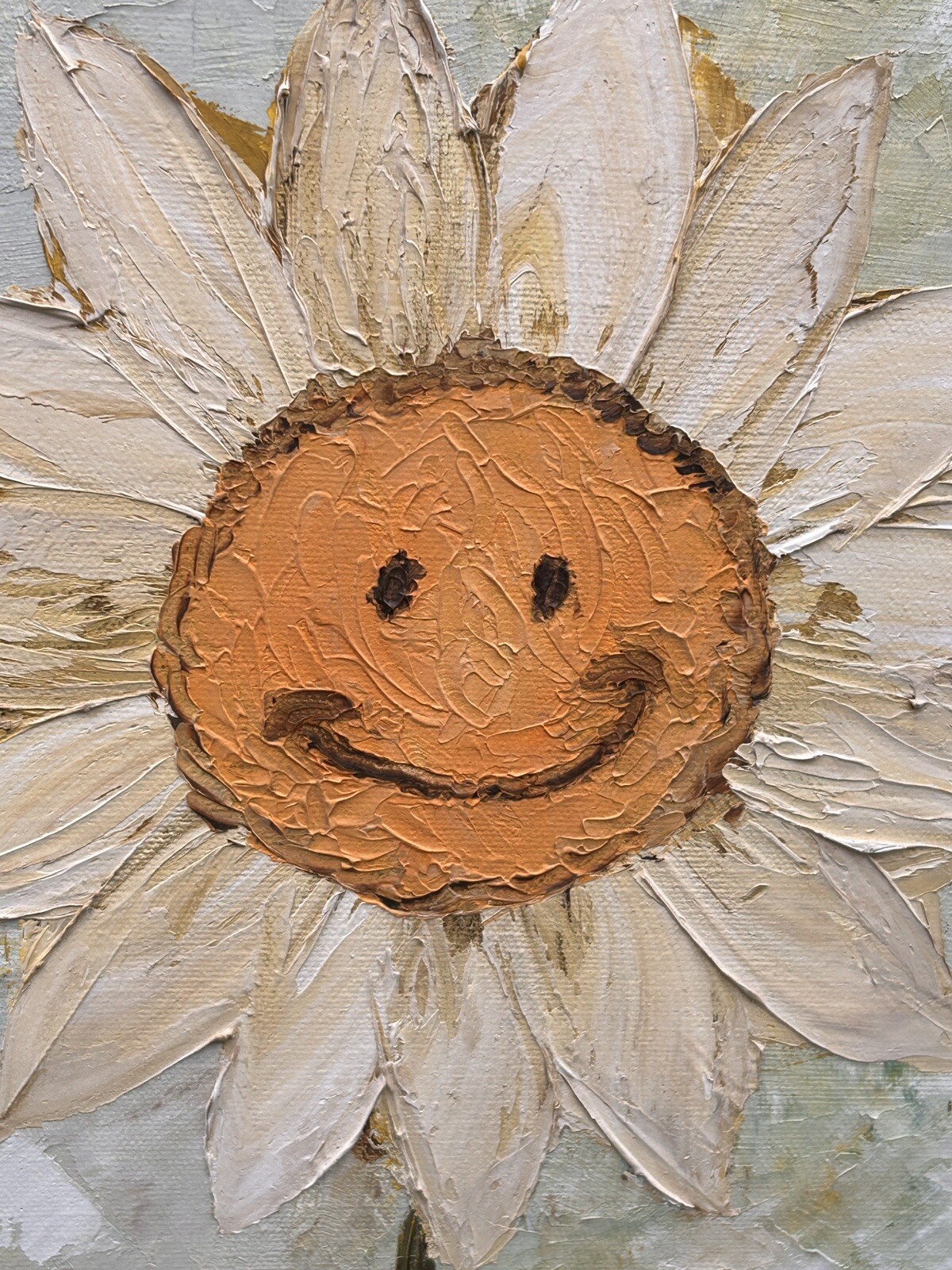 Original Canvas Smiling Daisy Painting Signed Kid Art Child or Sun Room Unframed