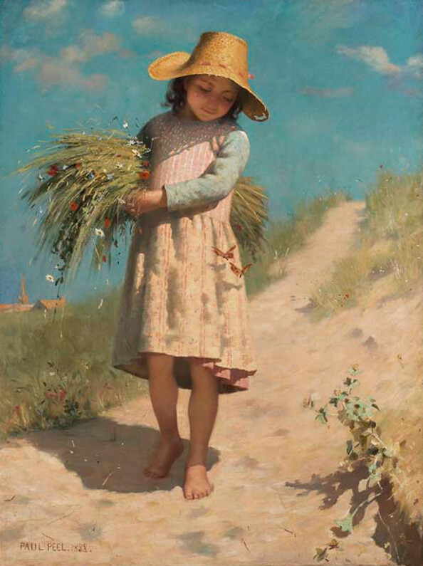 Oil Painting repro Paul Peel The Young Gleaner The Butterflies
