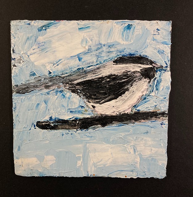 Chickadee Bird Painting Original 4×4 Blue Mini Acrylic Art Miz Katie