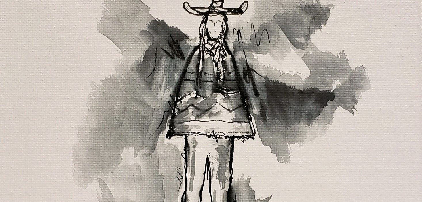 Original Modern Minimal Black And White Figurative Ink Painting By K.A.Davis