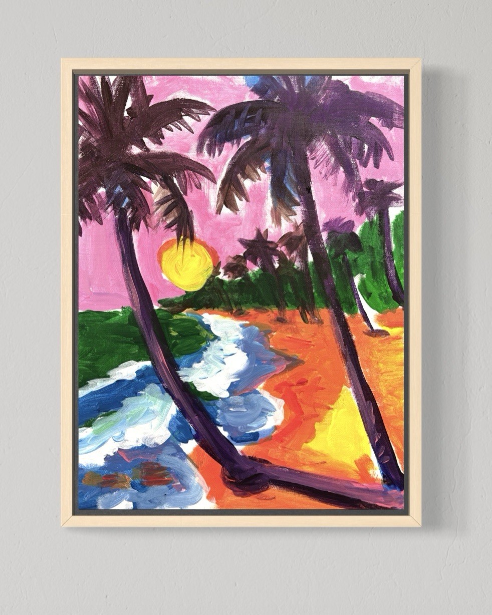 Pink Paradise 12×16 Canvas Abstract Colorful Tropical Original Wall Coastal Art