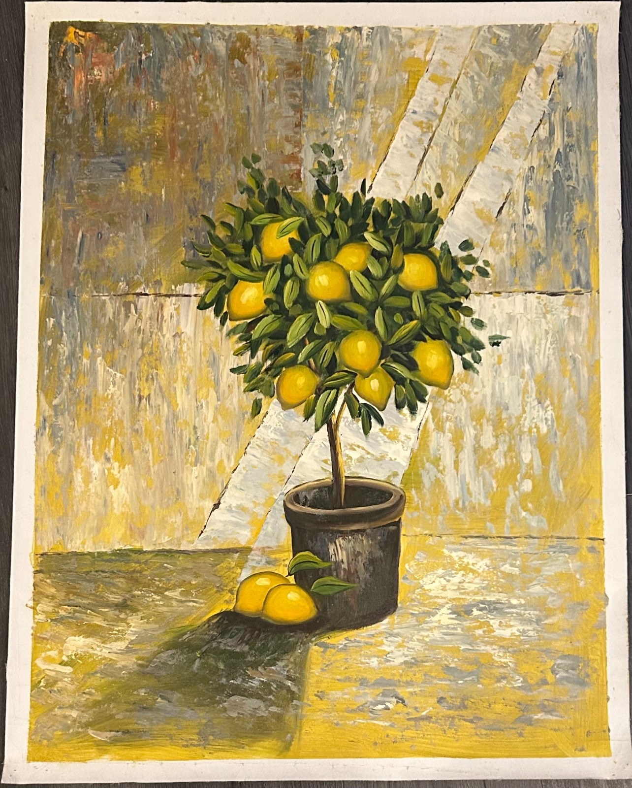 Hand-Painted Oil Painting on Canvas Paper 35×27. «Lemon Tree Still Life»