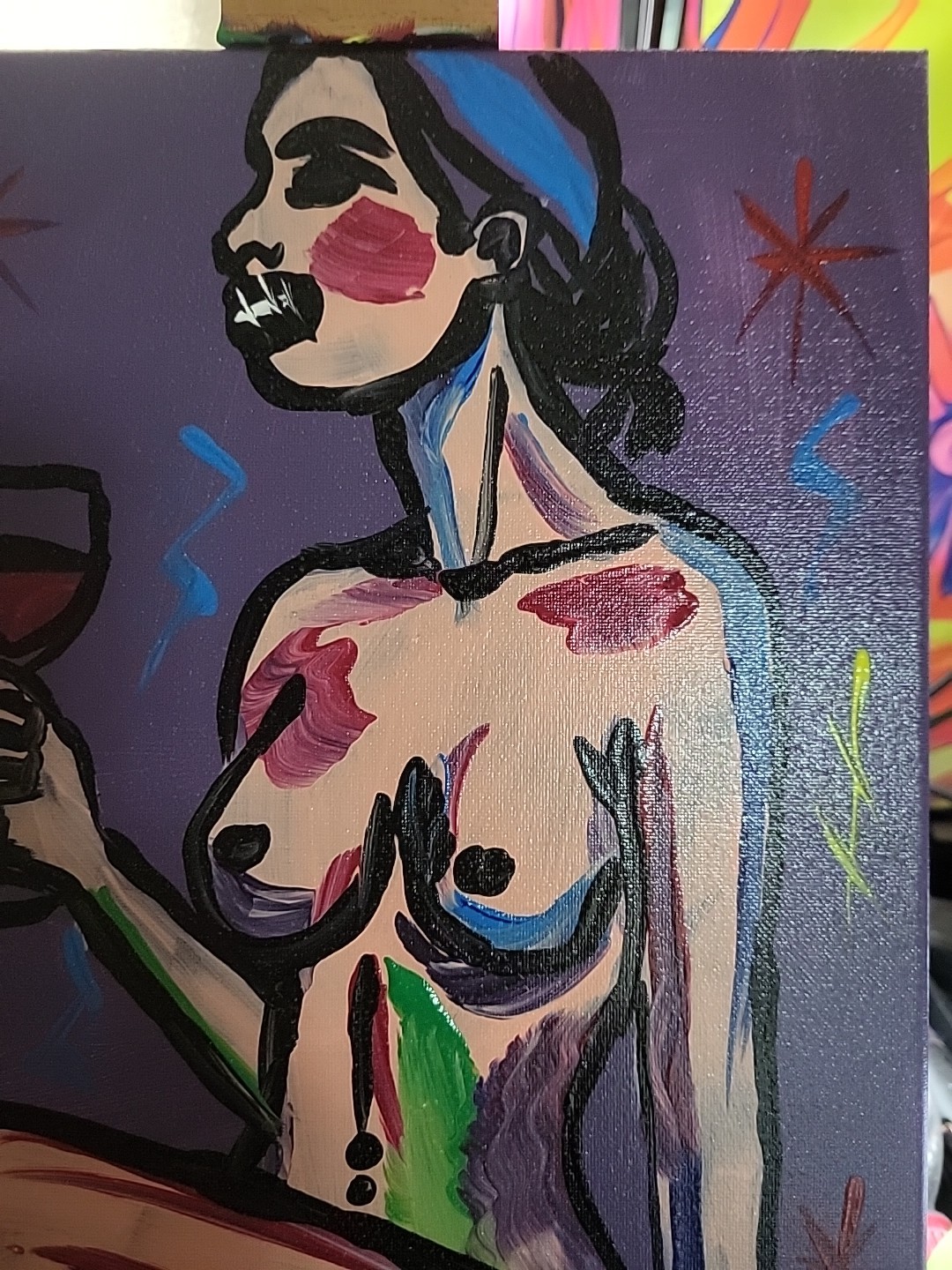 Expressionism NUDE FINE ART COLLECTIBLE WINE WOMAN PORTRAIT Canvas 12×16
