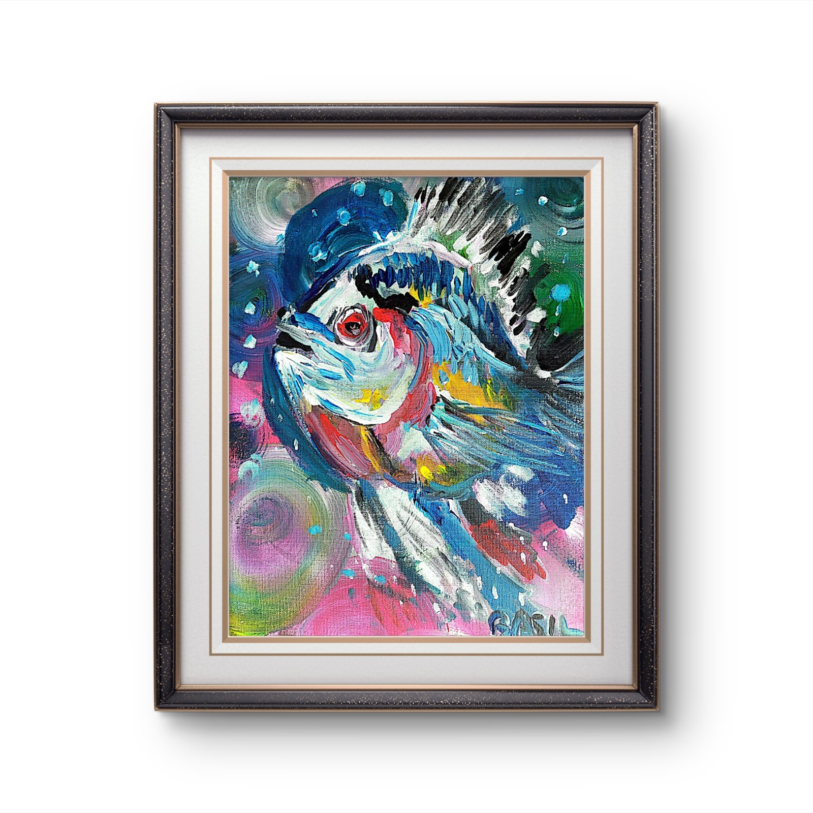 Vibrant Fish Abstract Expressionism Canvas Painting 11×14