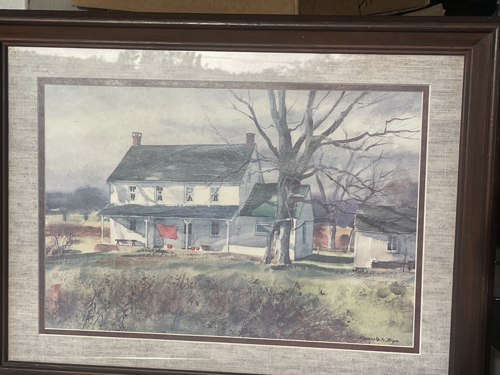 Ranulph Bye Watercolor «Country House Landscape» Solid Wood Framed Print