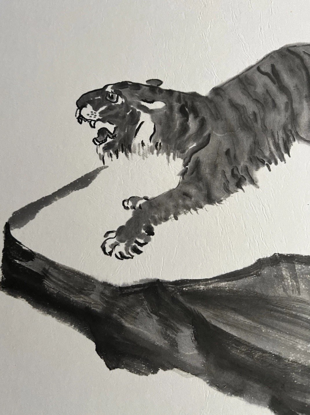Original Sumi Ink Watercolor Tiger On The Cliff Painting Signed Dorothy Weber