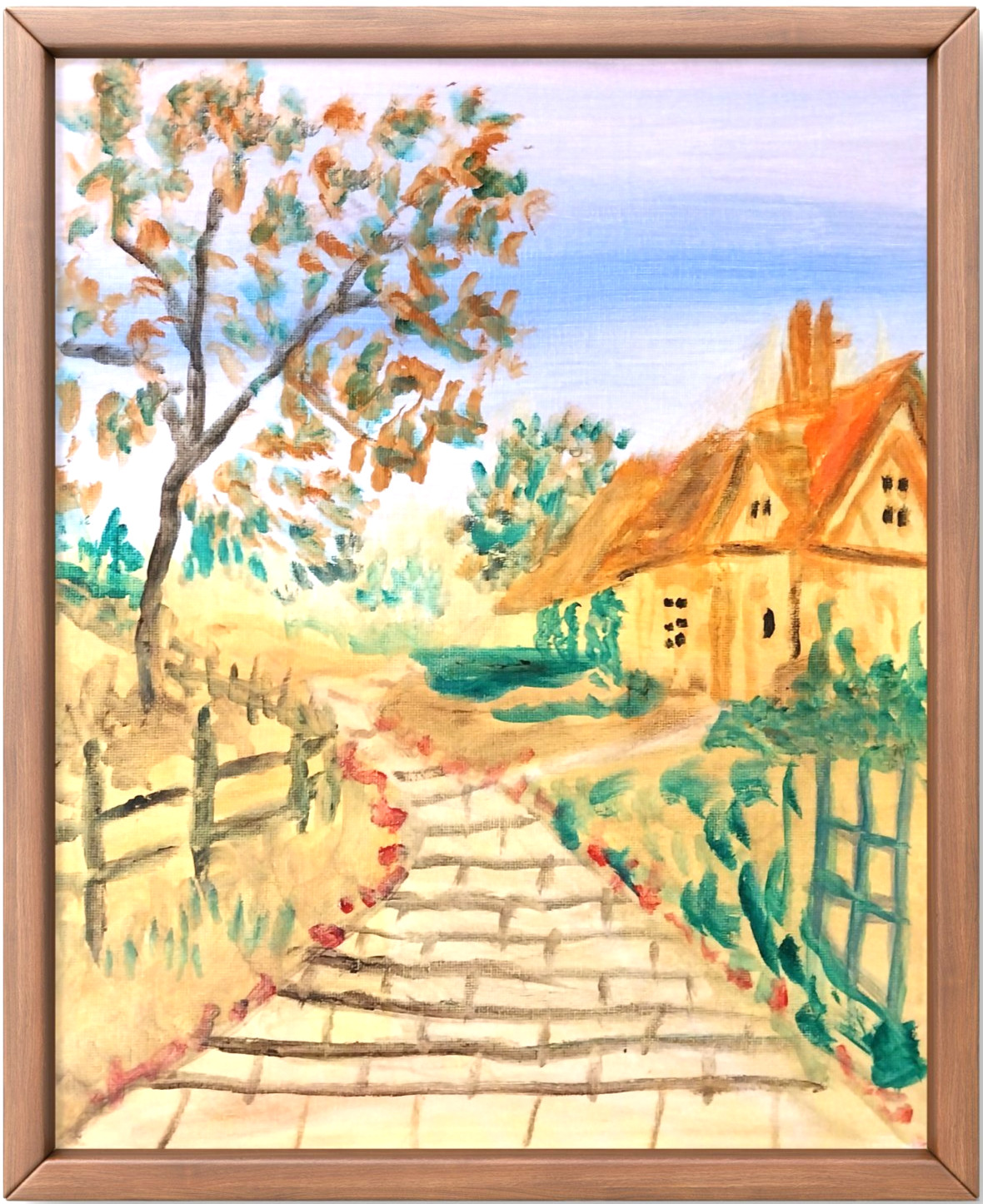 Country Cottage Road 11×14 Modern Contemporary Original Signed Canvas Acrylic
