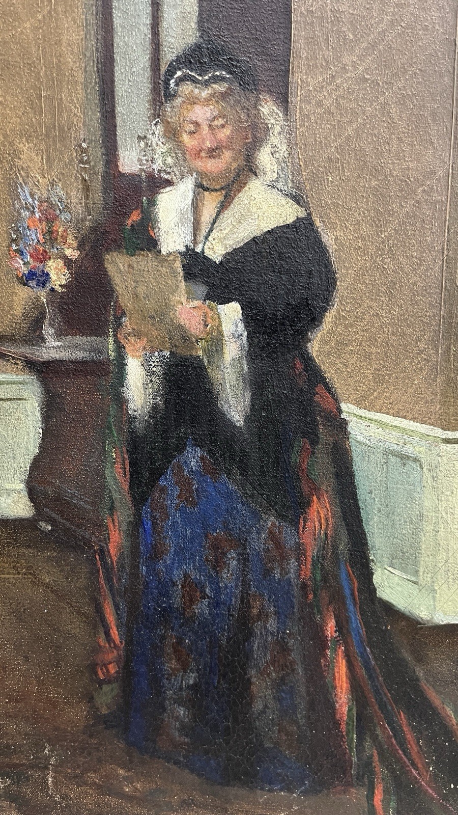 Antique 20th Century Victorian Interior Portrait Oil Painting Impressionist