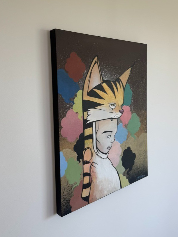 Sam Flores Original Painting 2007, «Tiger Boy,» Acryllic on Canvas, Signed