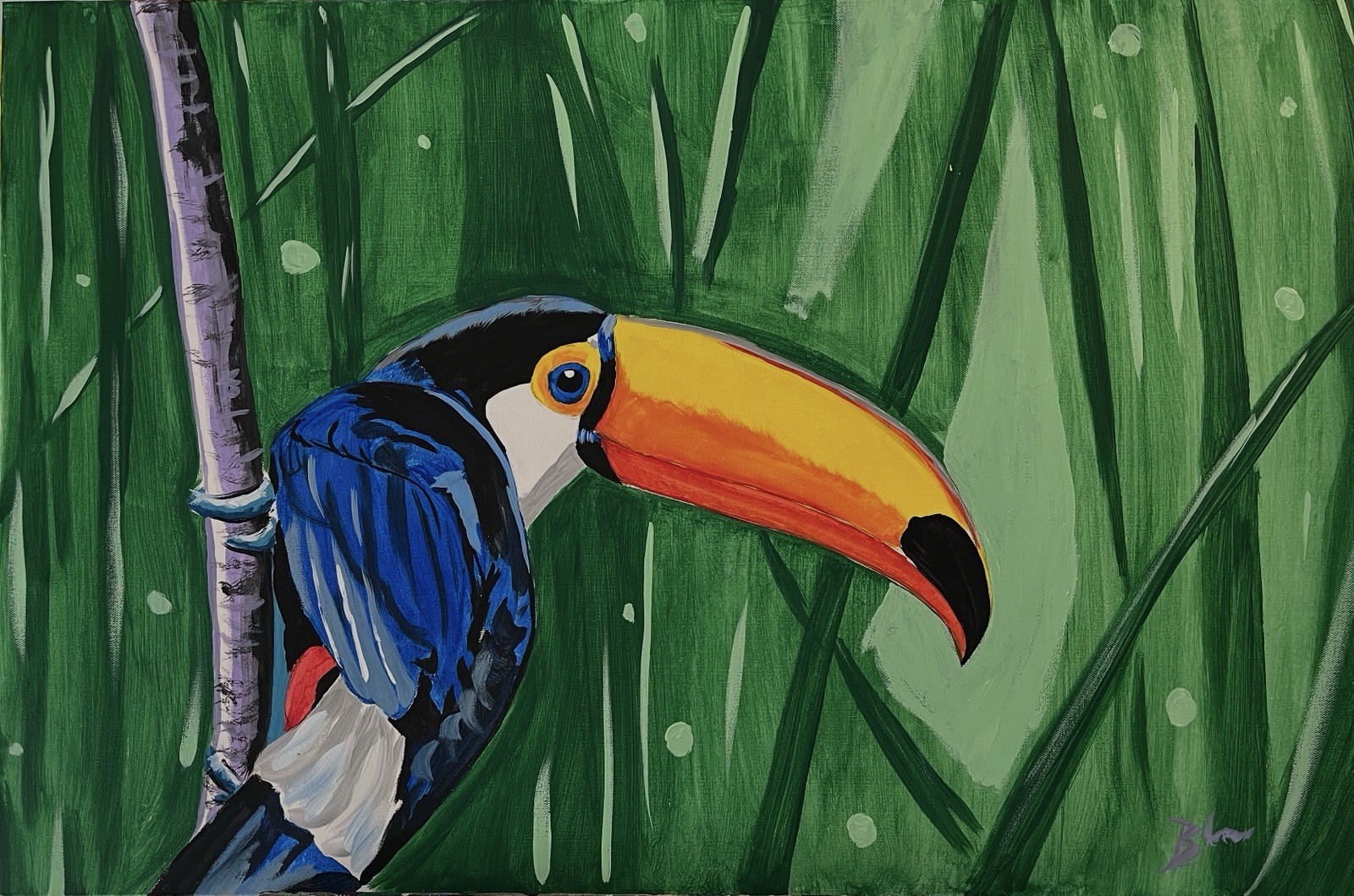 Colorful Toucan Original Acrylic Painting 30”x40” Unframed Bird