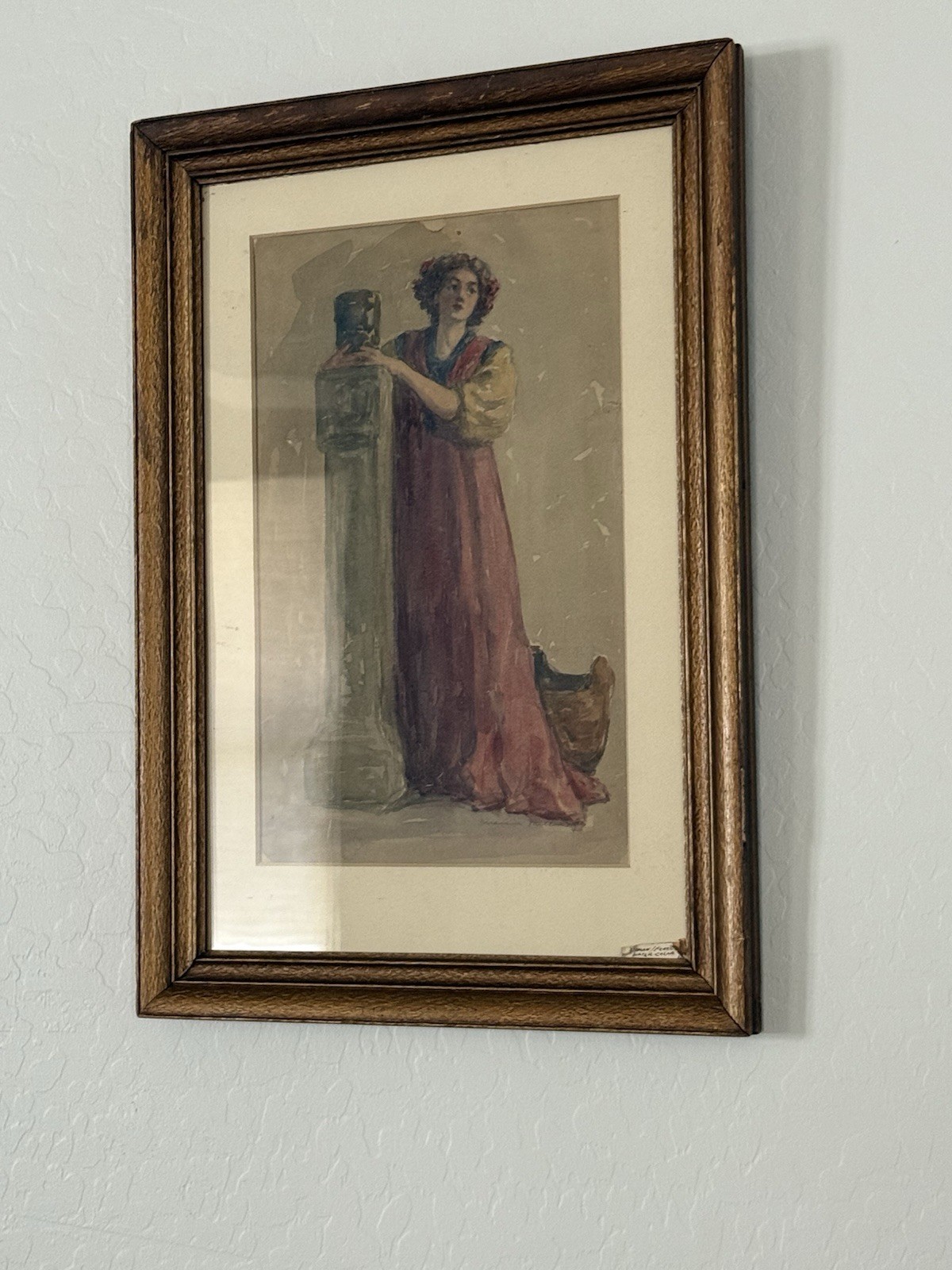 Antique Watercolor Classical Woman Art Nouveau Style Figure Signed Framed