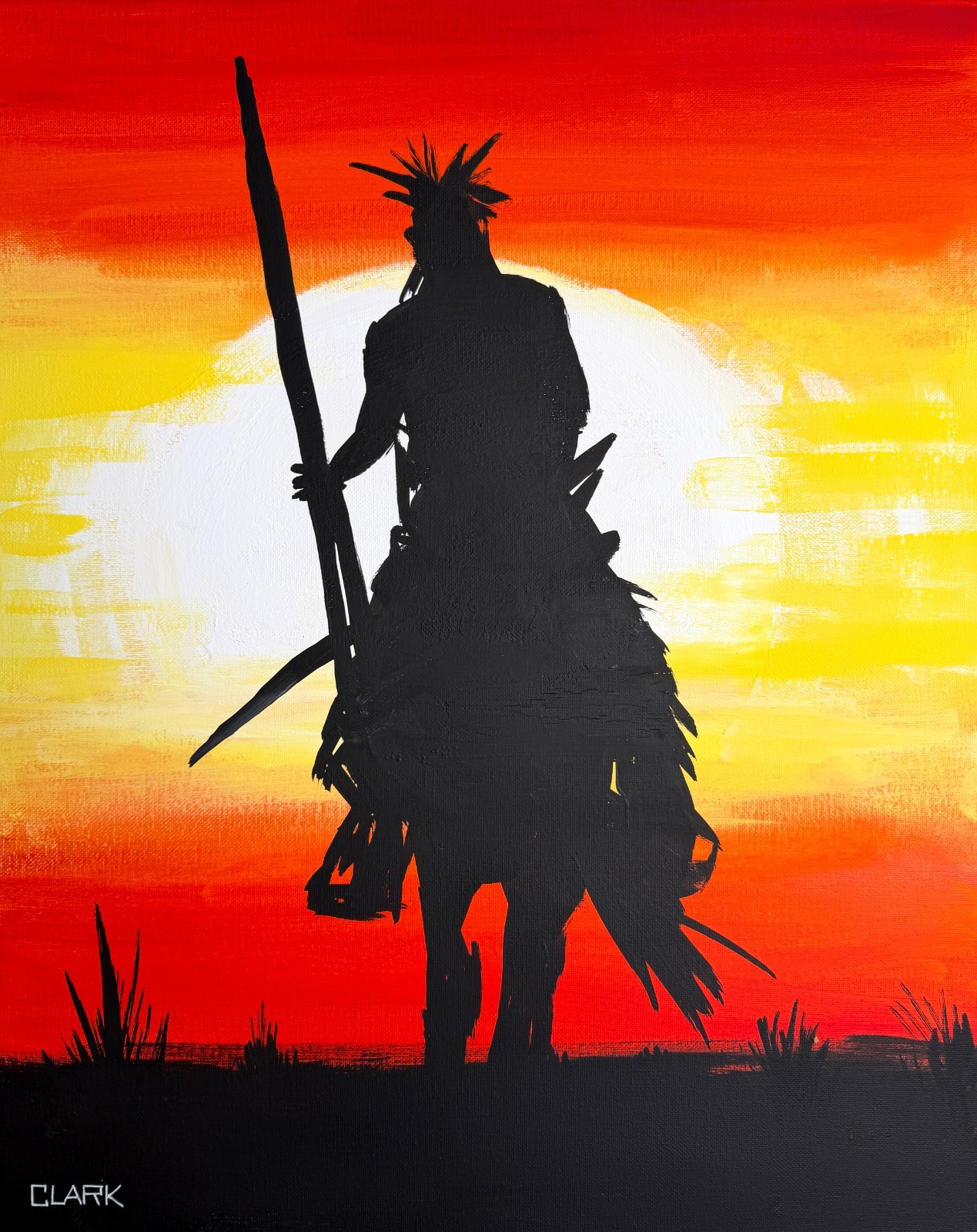 Unique Native American Horse Sunset – 20×16″ Acrylic Painting On Canvas