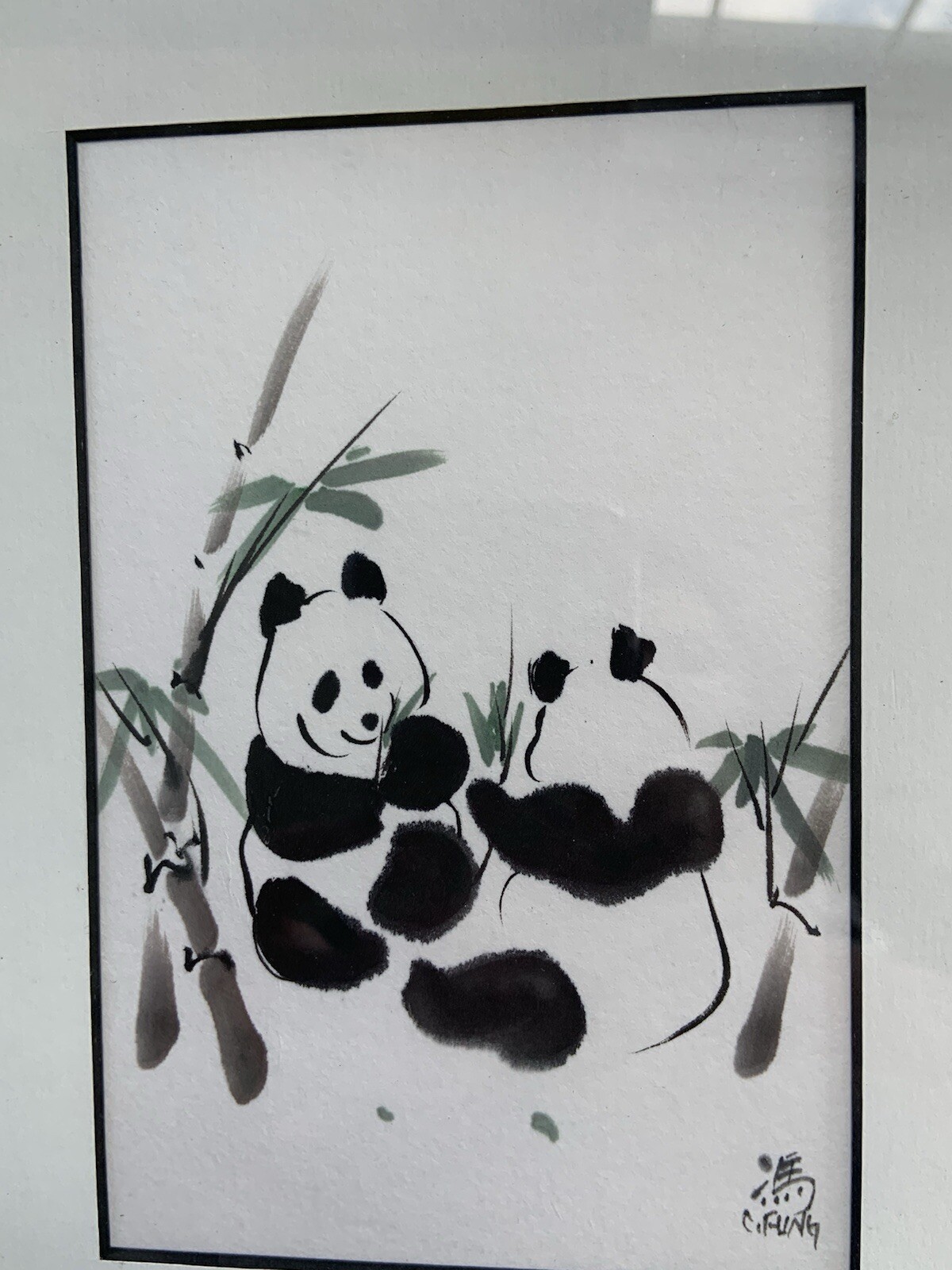 SIGNED Panda Chinese Painting Charlotte Fung Miller Framed Pandas Matted Asian
