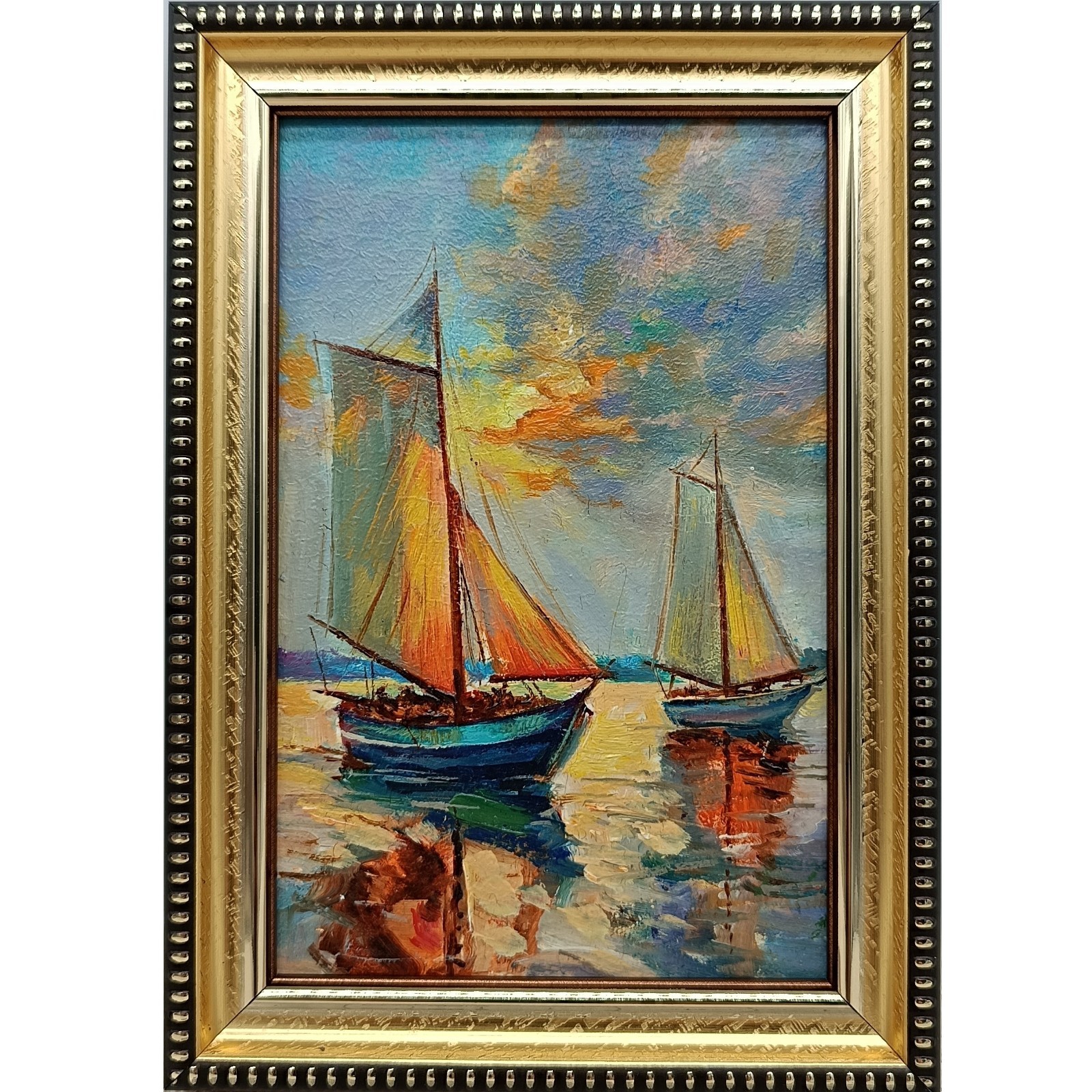 Seascape sailboat oil painting Original art Impressionism painting Boat 6×4