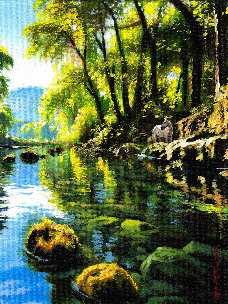 Original Oil Painting Arseni QUIET RIVER 12″x8″ Landscape Impressionism Art