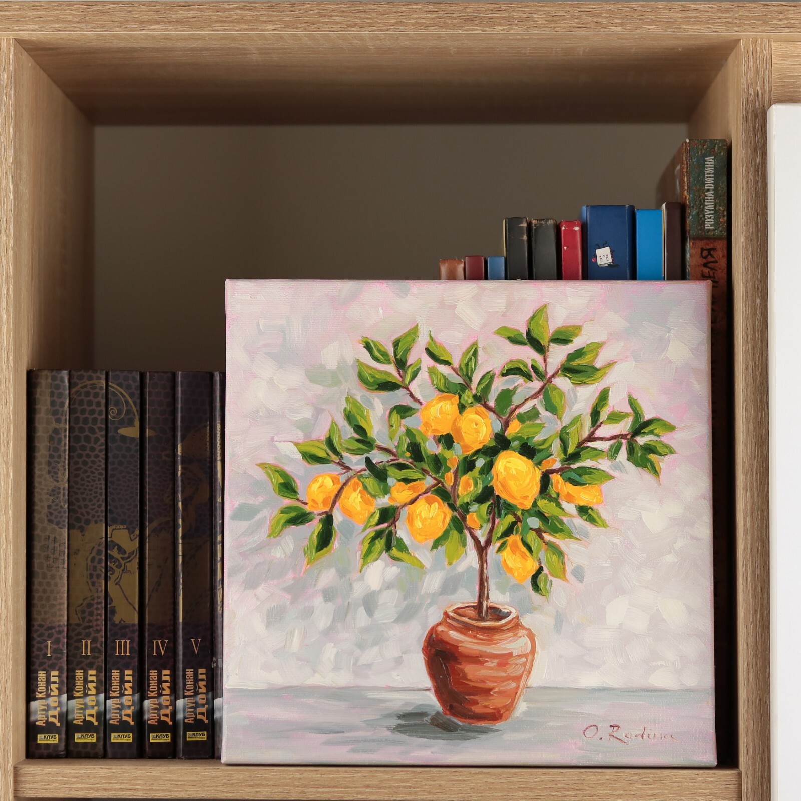 Original Lemon Tree Oil Painting on Canvas 10×10 Lemon Wall Art Lemon Tree