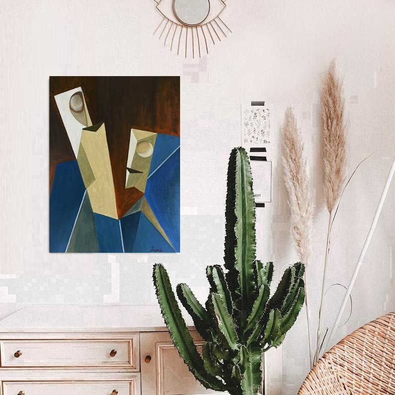 CUBIC Faces Original Art Geometric Painting Modern Abstract Wall Art Decor 12×16