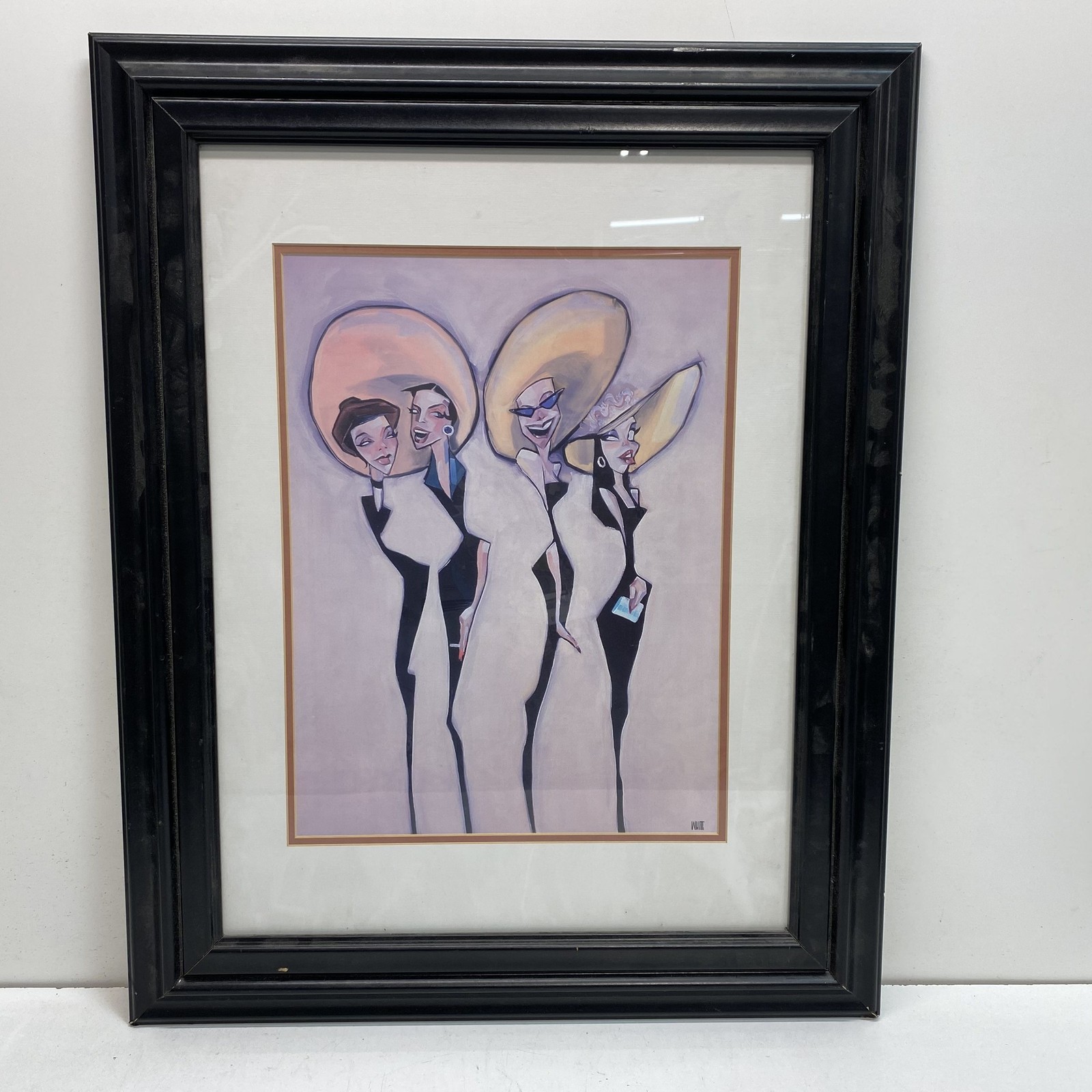 Signed «WHITE» Gouache Painting Stylized Fashion Illustration 24×30 Framed Art