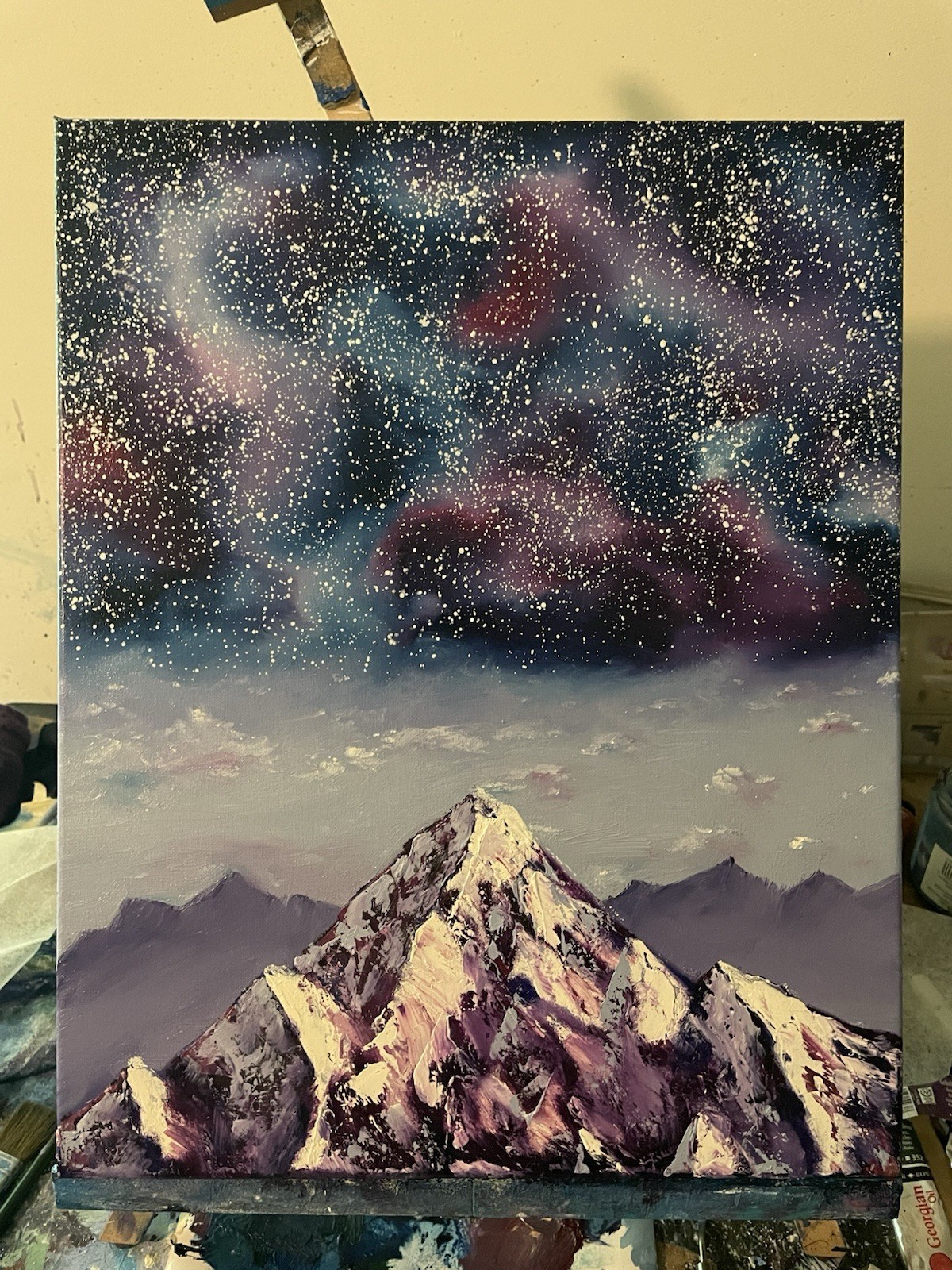 Oil Painting Galaxy Mountain