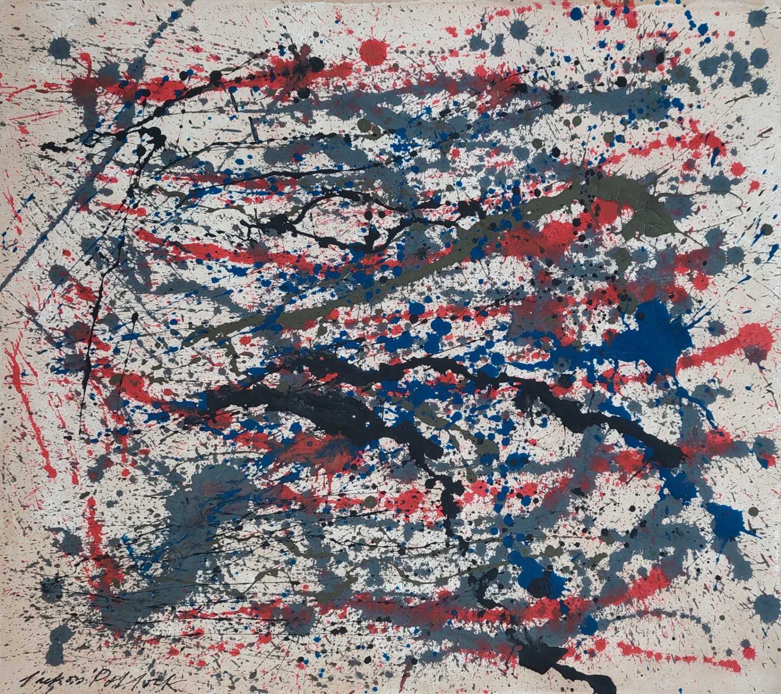 Jackson Pollock Signed Abstract Expressionist Oil Painting on Canvas – American