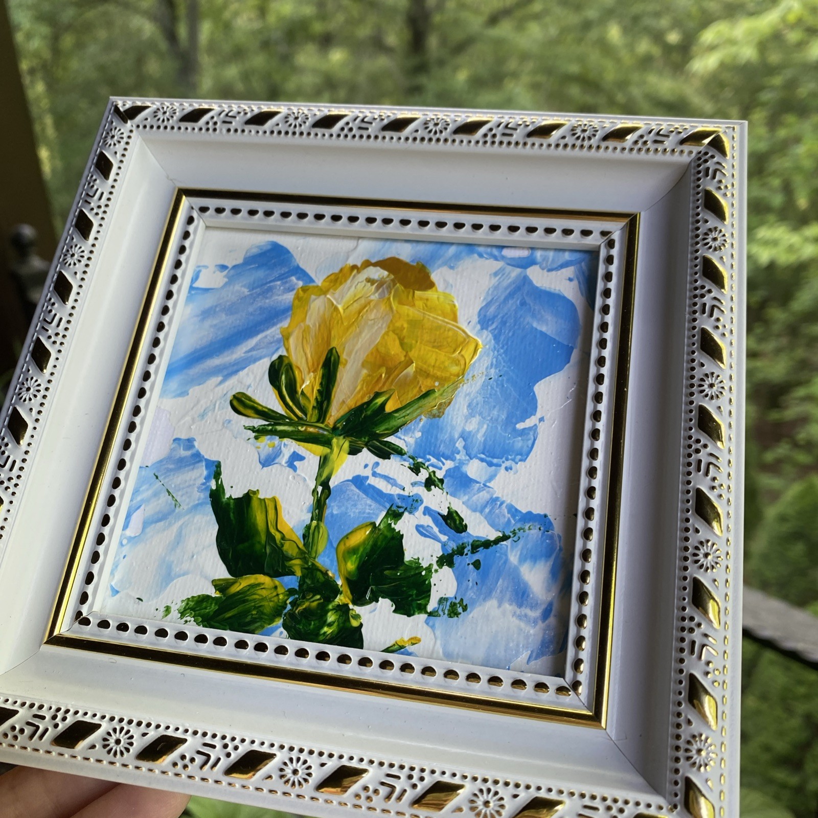Yellow Rose,abstract Flower,Original Acrylic Painting On Canvas Panel,4/4 Framed