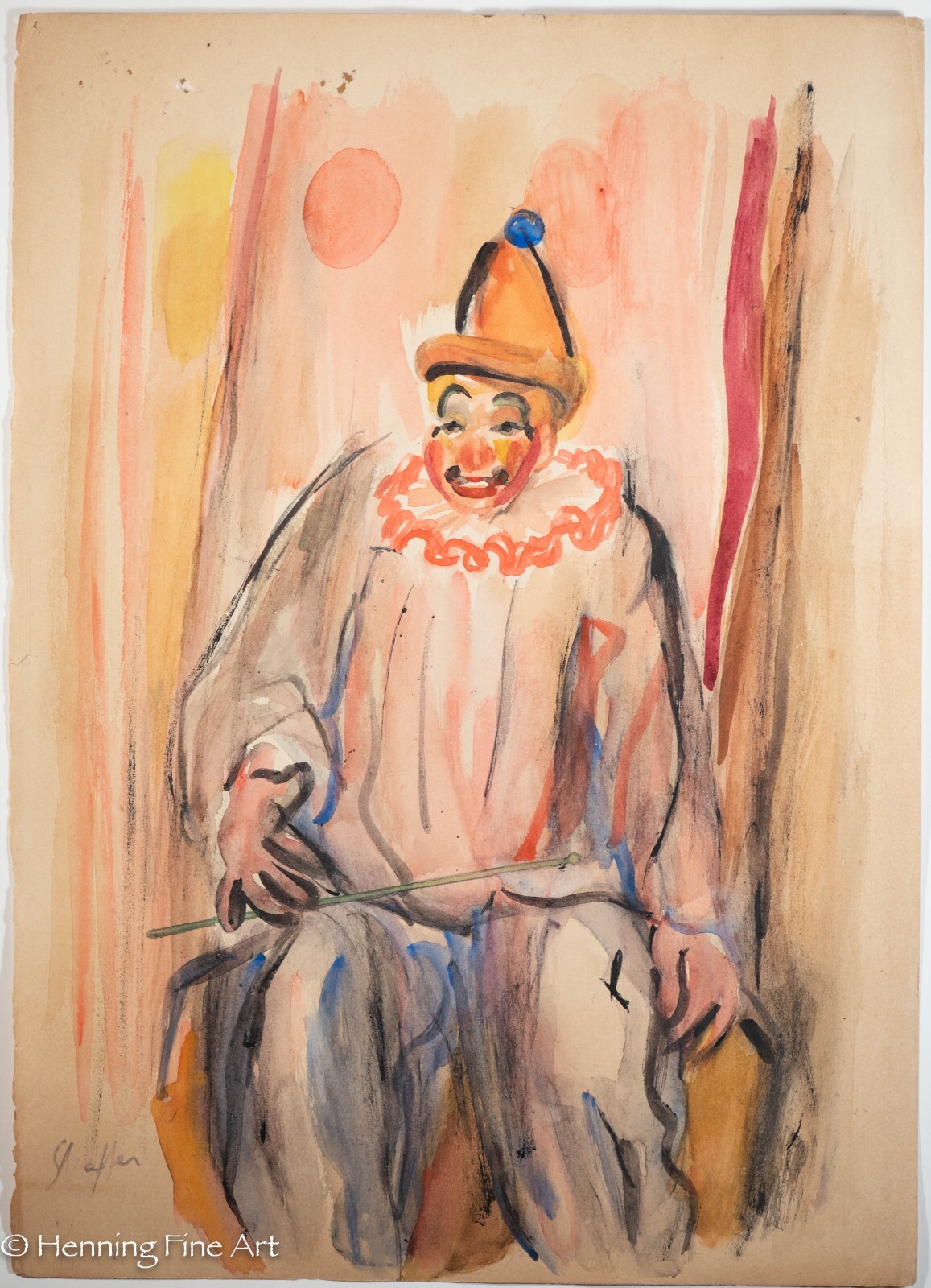 Beautiful Vintage Carl Shaffer Impressionist Painting Colorful Clown WPA 12