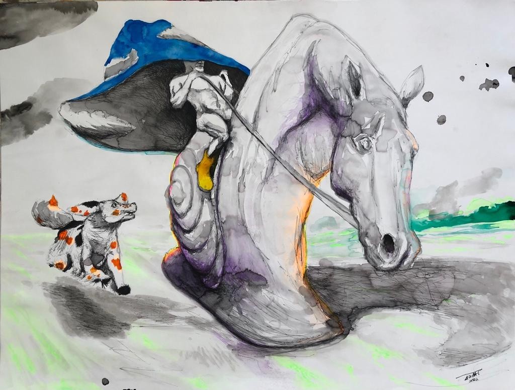 ALAIN DONATE ACRÍLICO ORIGINAL DE TÉCNICA MIXTA, TINTA ,CARTÓN 30″x 23″CUBAN ART