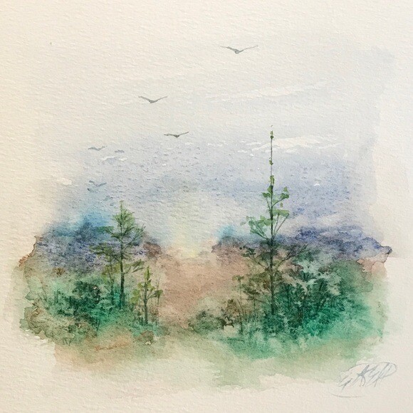 Forest Landscape Original Painting Tree Art Watercolor Decor Artwork Artettina
