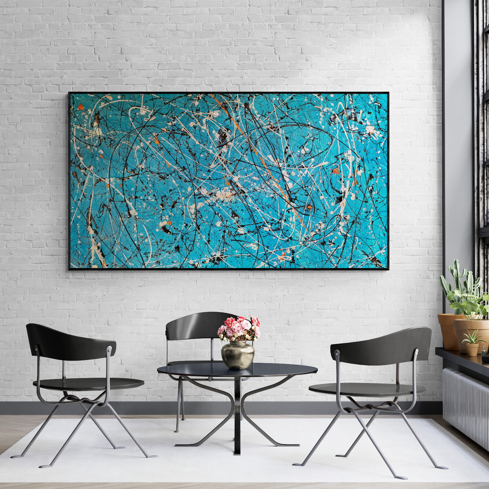Abstract Painting Turquoise Copper Drip Canvas XXL Expressionist Art
