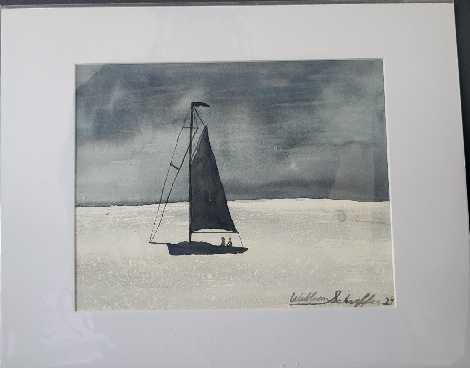 William Schaeffer Original Watercolor Sailboat Painting Signed Matted 11×14