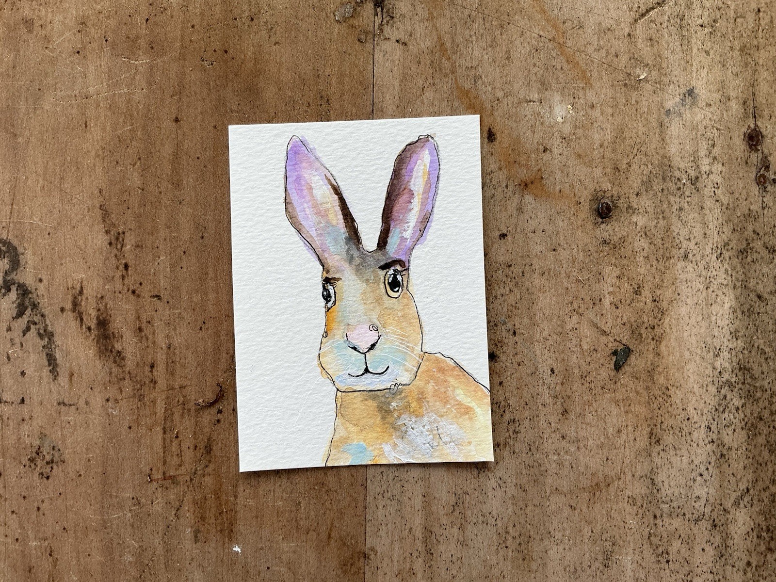 ACEO Painting By Kenna Original Rabbit 2.5” X 3.5” Signed Collector Card ÀTC
