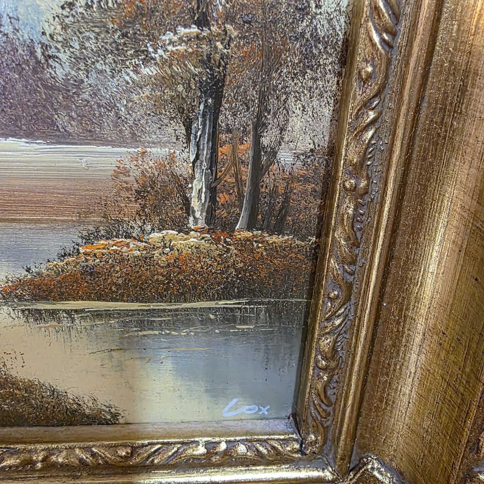 Pair Vtg Small Miniature Signed Art Oil Paintings on Board Framed Gold Ornate