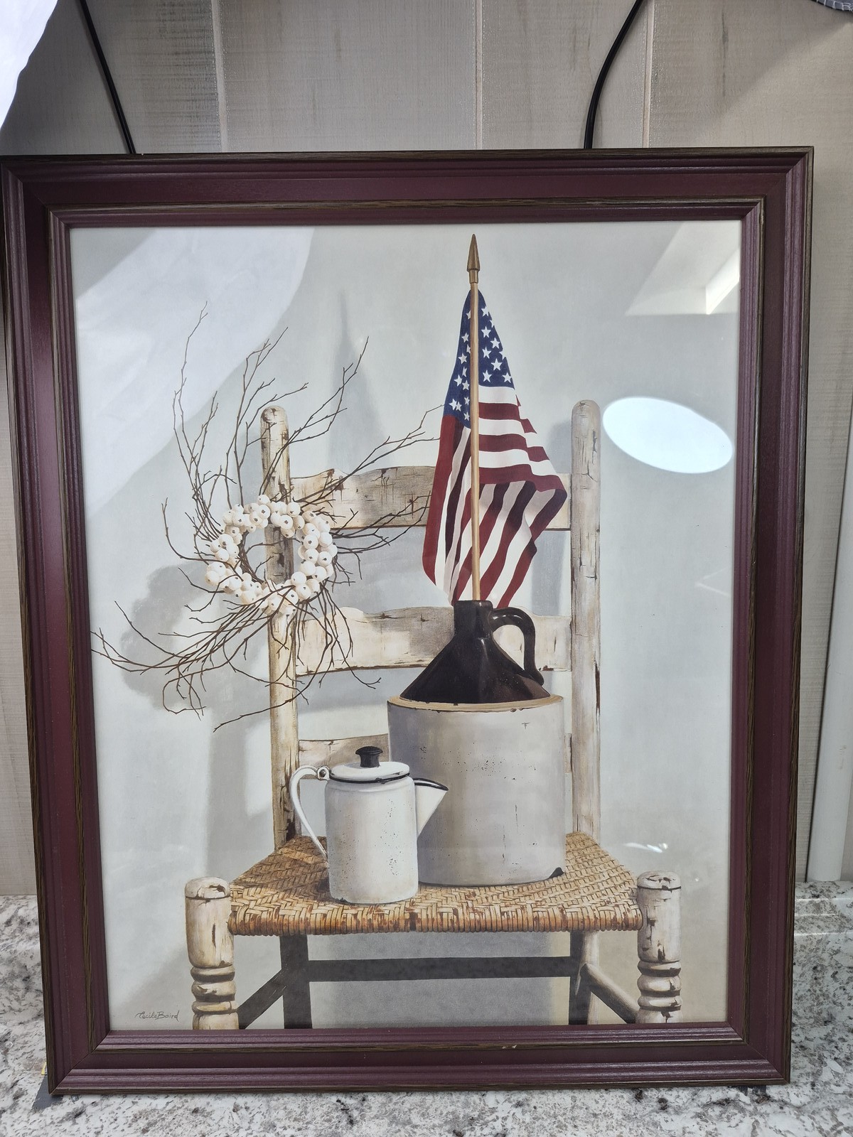 Paula Brumbaugh Americana Folk Art Print Framed & Matted Rustic Country Decor