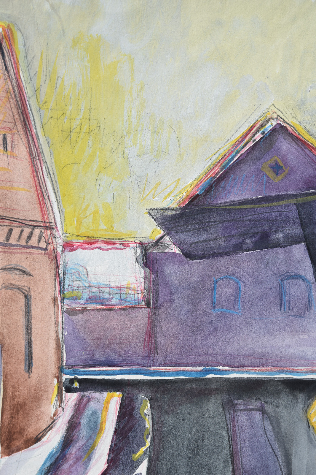 Peter Berndt 1937-2021 Berlin / Aquarell ~1990 / Dorfstraße Winter Brandenburg