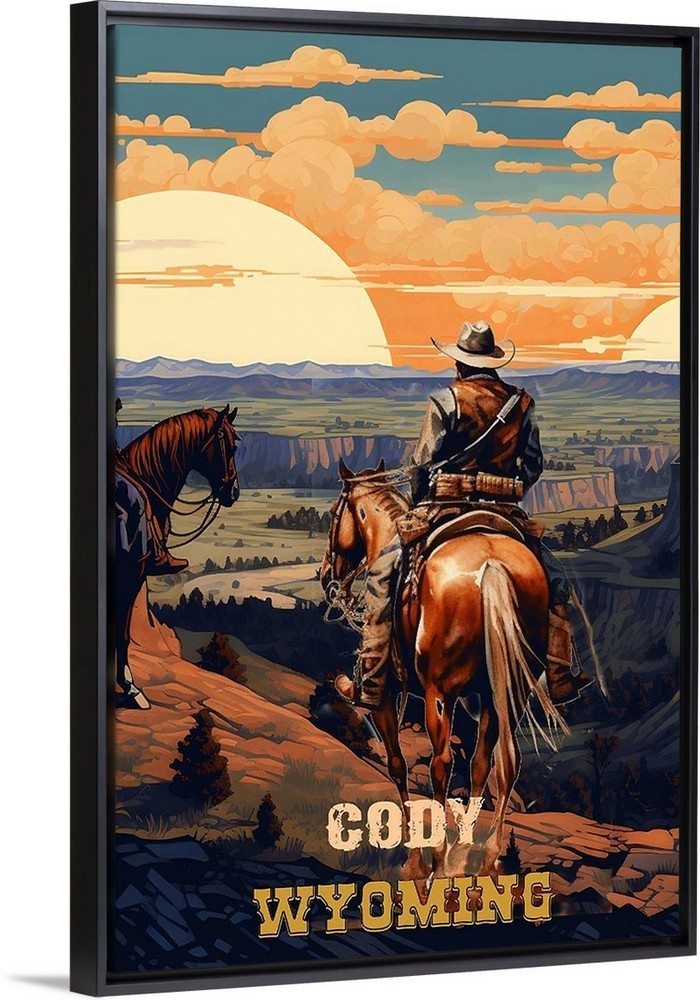 Cody Wyoming Cowboy Travel Poster Framed Canvas Old West Cowboy art