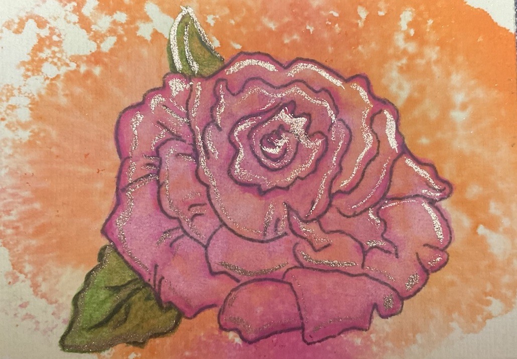 ACEO Original Rose With Acrylic Ink Background By Creative Siren 2.5×3.5