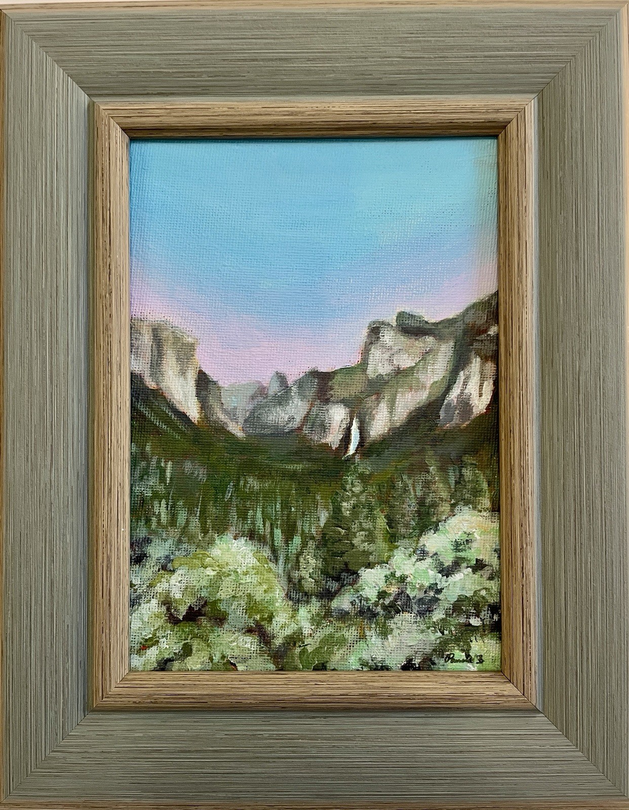 Yosemite Valley Sunset Original Painting Framed 5×7 Mountain Art