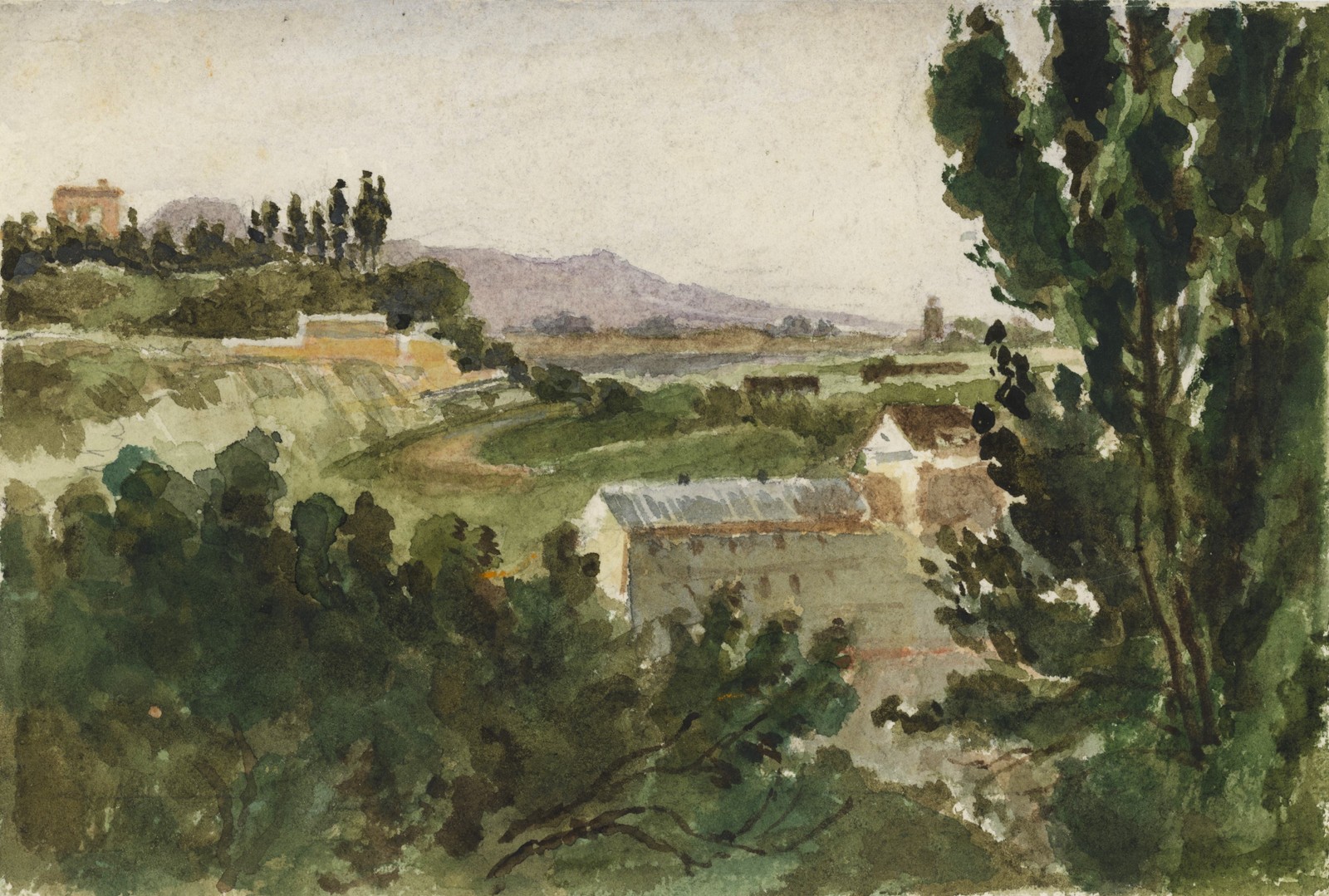 Italian Landscape Mountains Impressionism Watercolor Unsigned Circa 1890