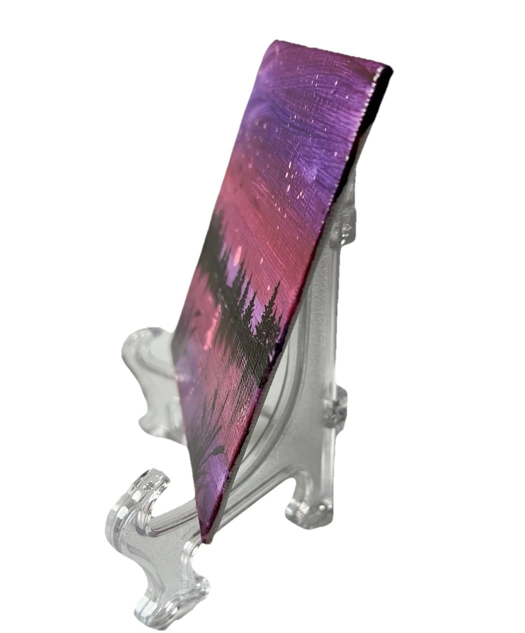 Mini 4×4” Purple Moonlight Landscape Acrylic Canvas Panel w/Display Easel