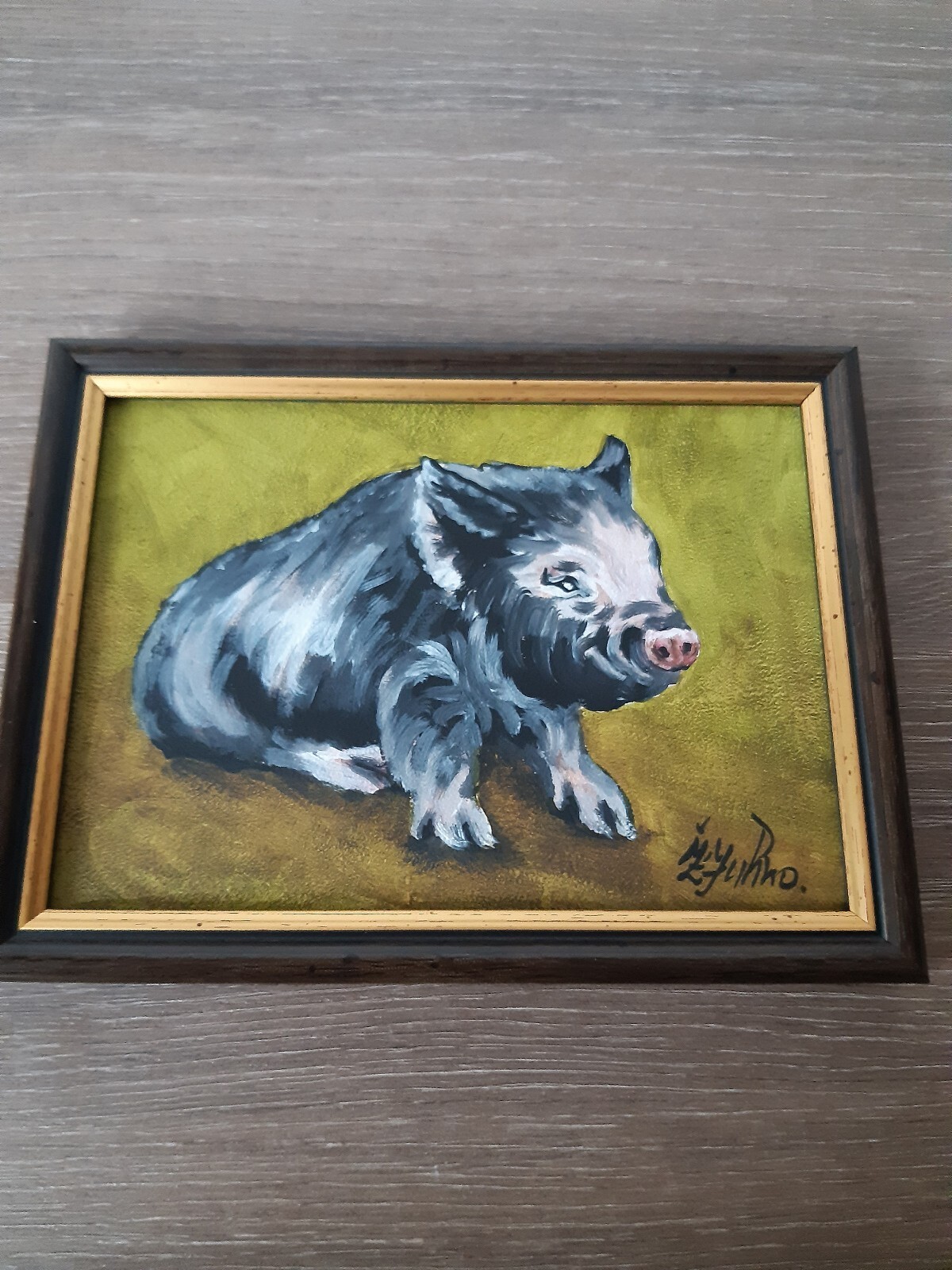 Pig Original Oil Painting Farmhouse Painting Framed 7 x 5 in Farm ann Animal Art