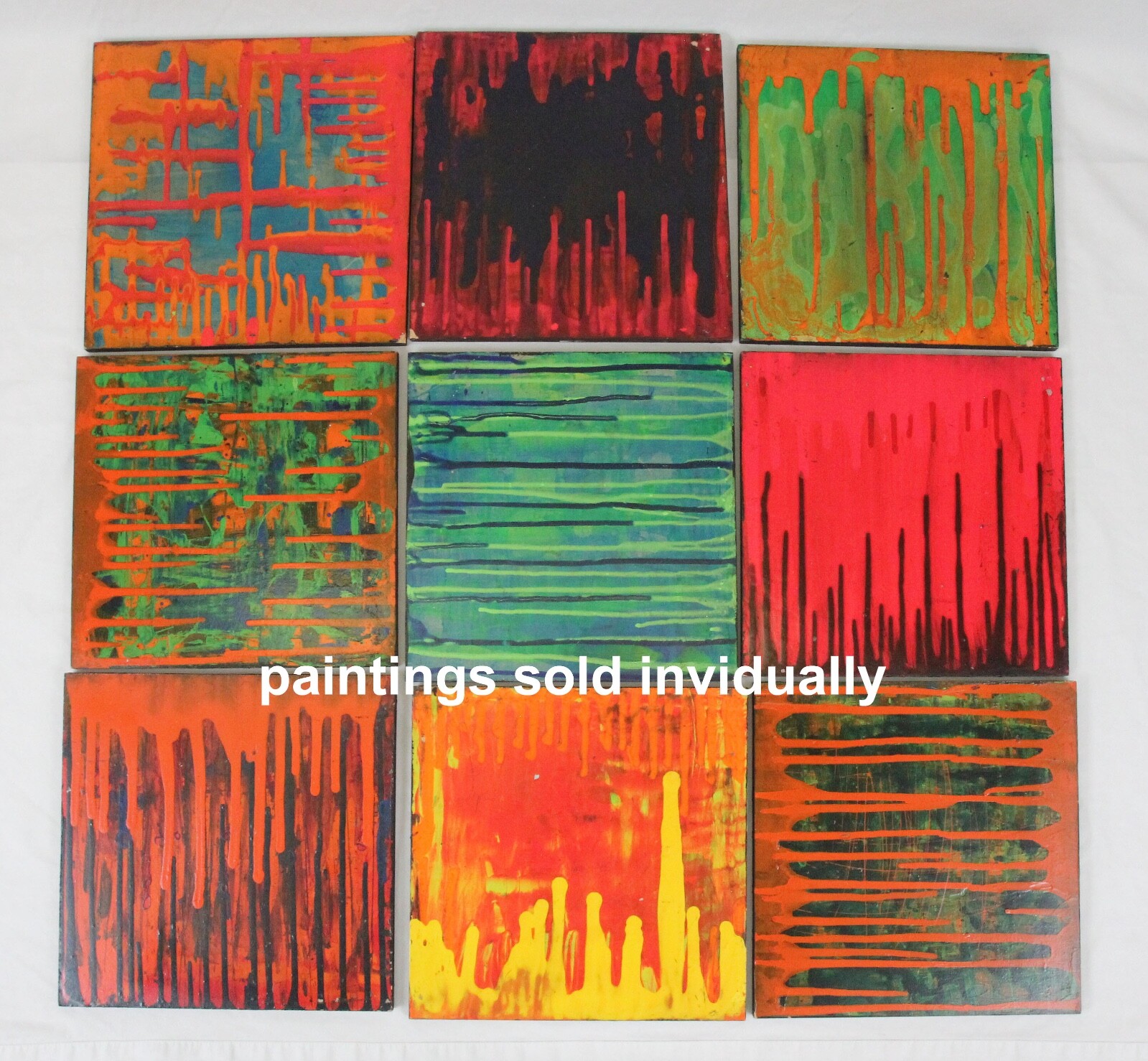 Original 12×12 Contemporary Abstract Modern Art Drip Painting Orange Blue Black