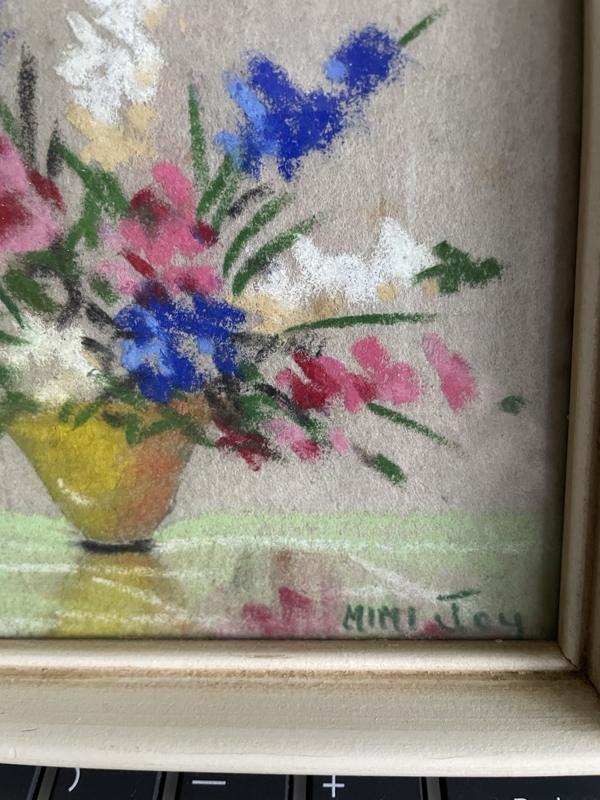 Set of 2 original vintage pastel flower paintings Mabel C. Heyde, Mimi Joy 1940′