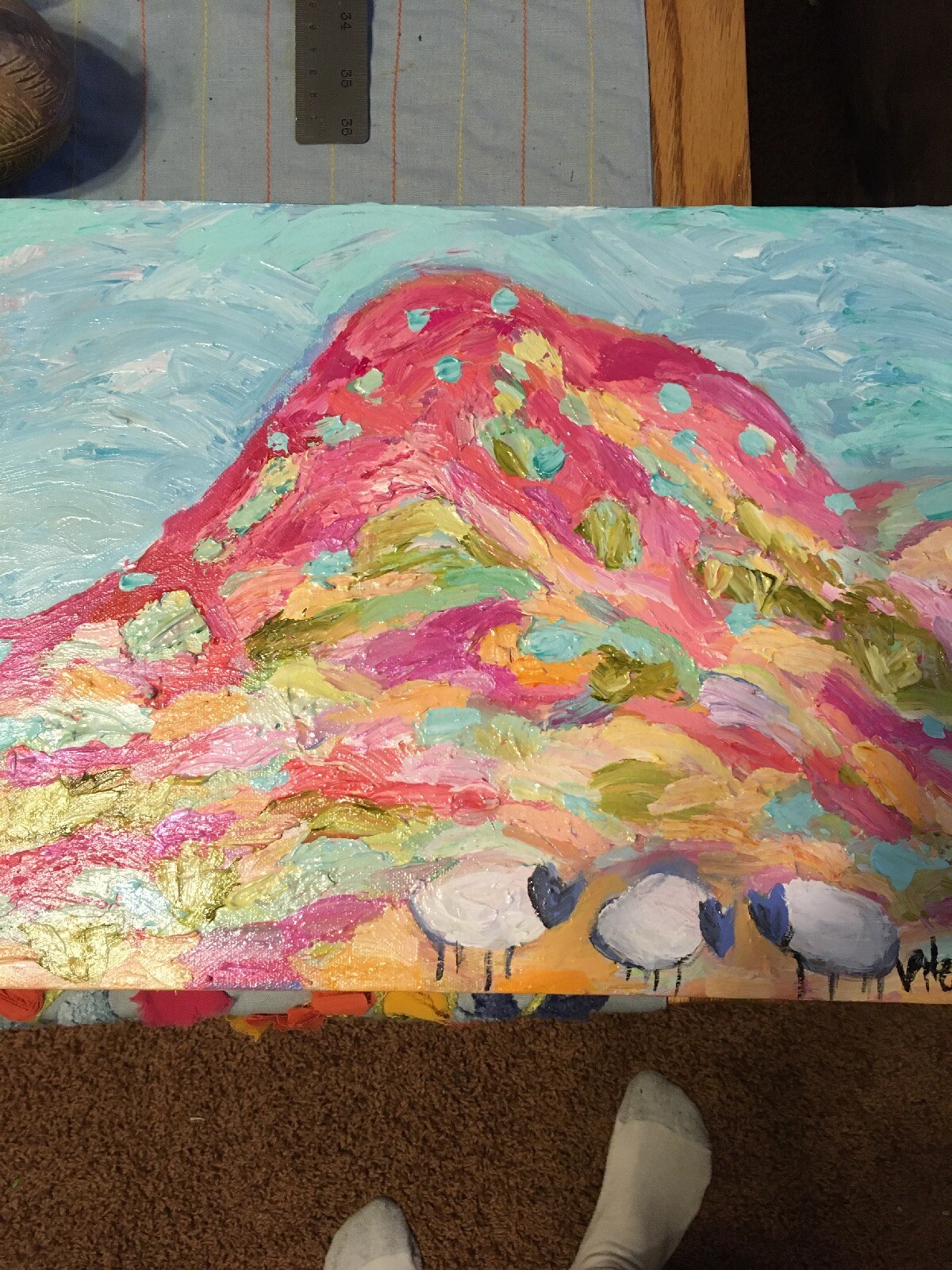 Southwest Hills With Grazing Sheep An Acrylic Original Painting 16”x12”x1.5”