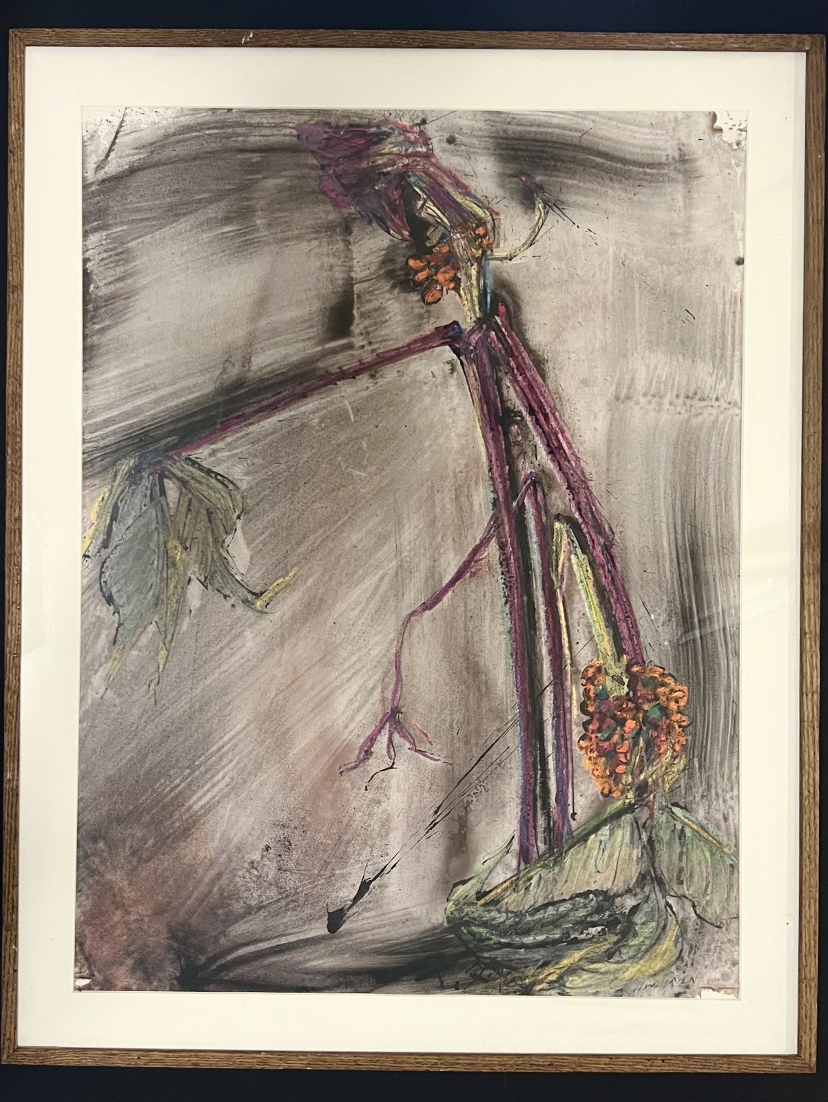 Jack in the Pulpit-Andre Racz-1980s Large Watercolor Crayon Ink Drawing-Framed