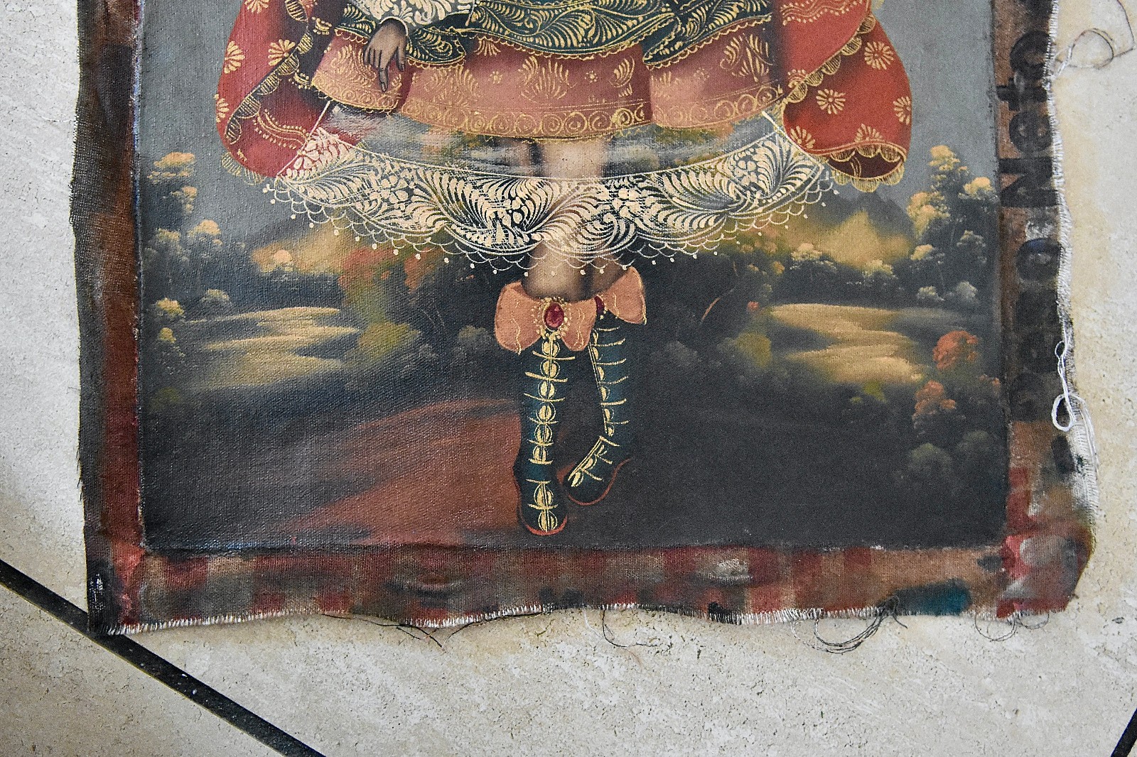Vtg LOVELY Archangel Angel MUSICA GUITAR Cusco School Peru Original Oil Painting