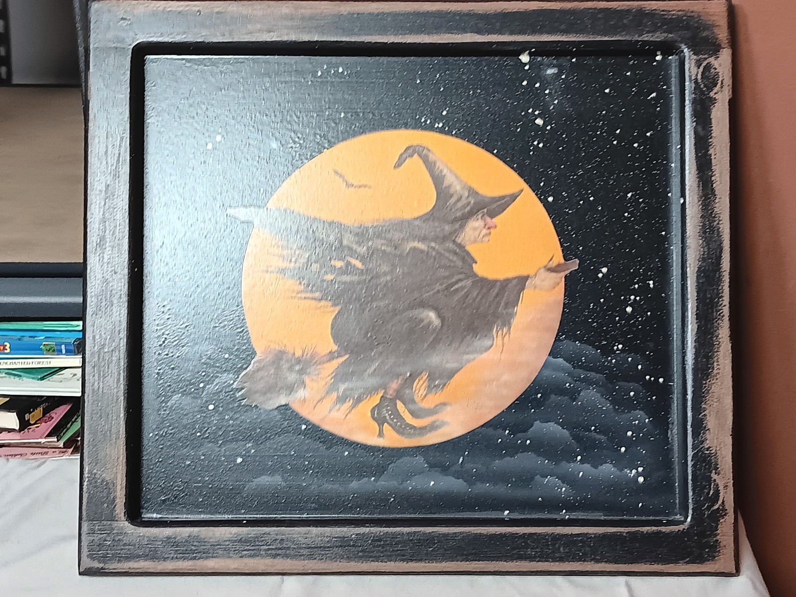 Original Bonnie Barrett Boardwalk Studios Witch on Broomstick 17 3/4″ x 15 3/4″
