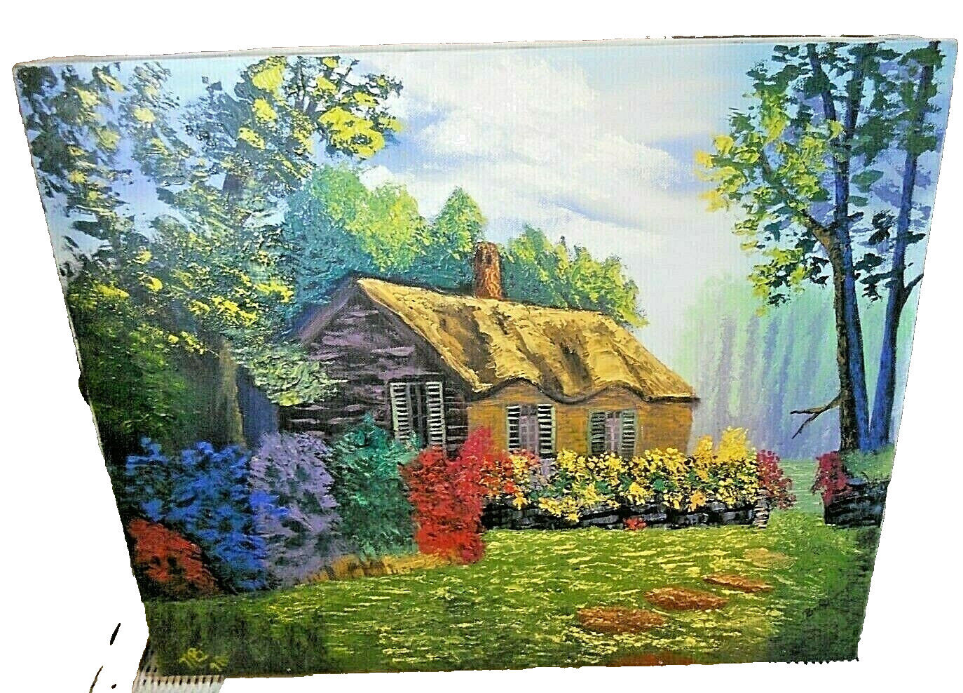 Cabin in the Woods Oil Painting on Canvas Board 16 x 19.5″ Signed TB 1998