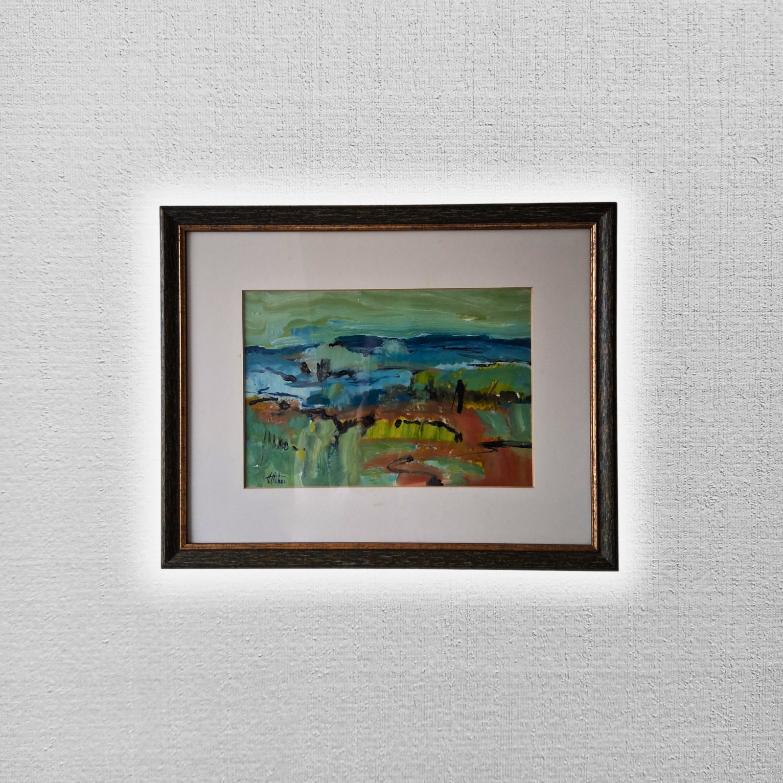ORIGINAL Oil Painting in Mat Behind Glass | Abstract Landscape | Signed