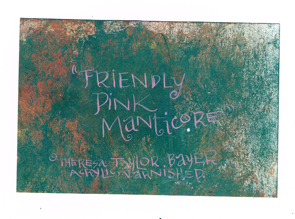 NFAC Art Fantasy Creature Friendly Pink Manticore Monster 4″ X 6» TBARTSARTIST